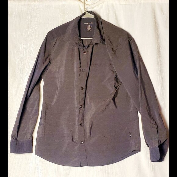 Swiss Tech Shirt Mens Dark Gray Performance Button Up Long Sleeve Casual MEDIUM - Picture 1 of 10